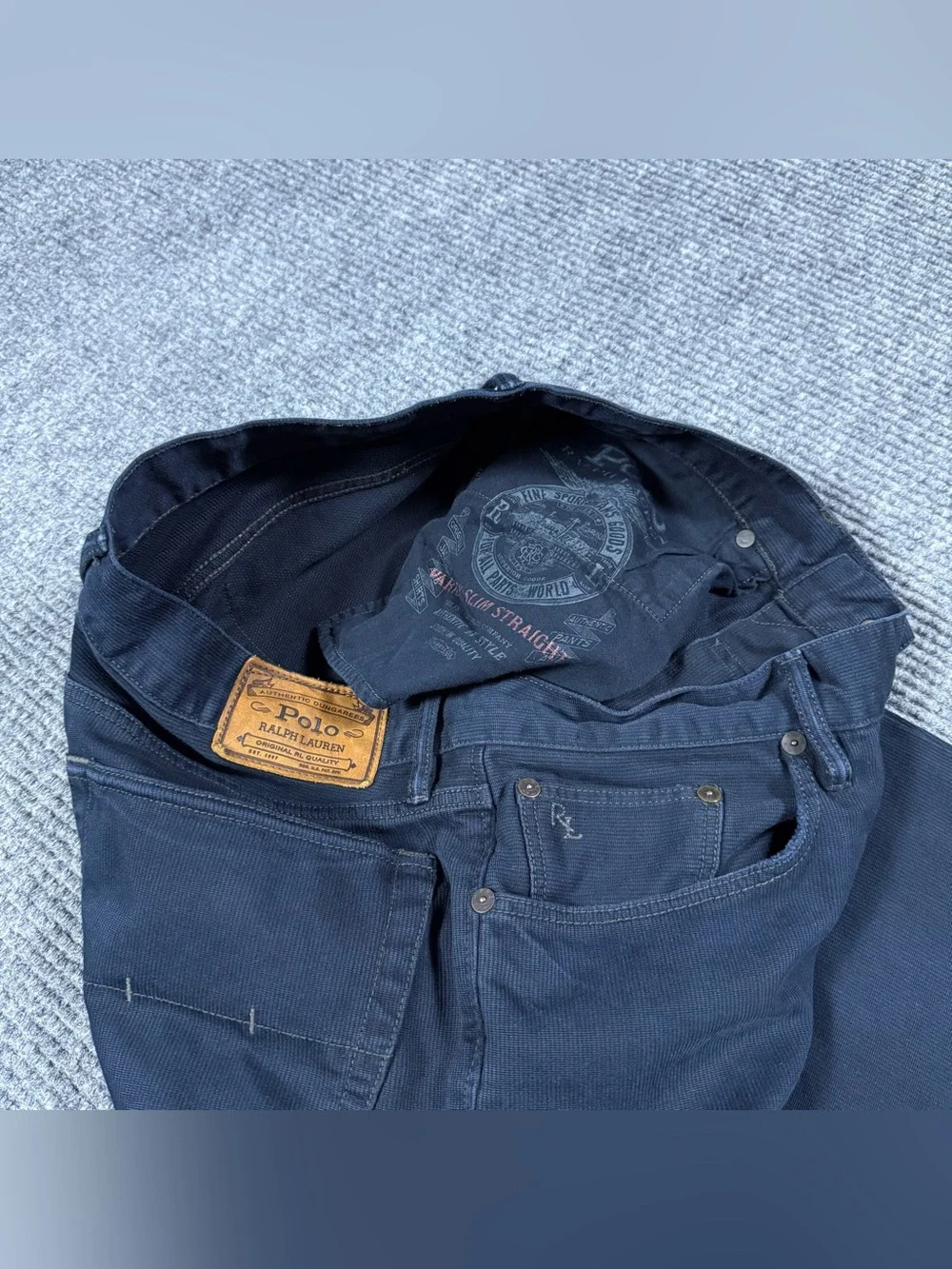 Polo Ralph Lauren Varick Slim Straight Pants Navy Blue Corduroy Men's 33x32